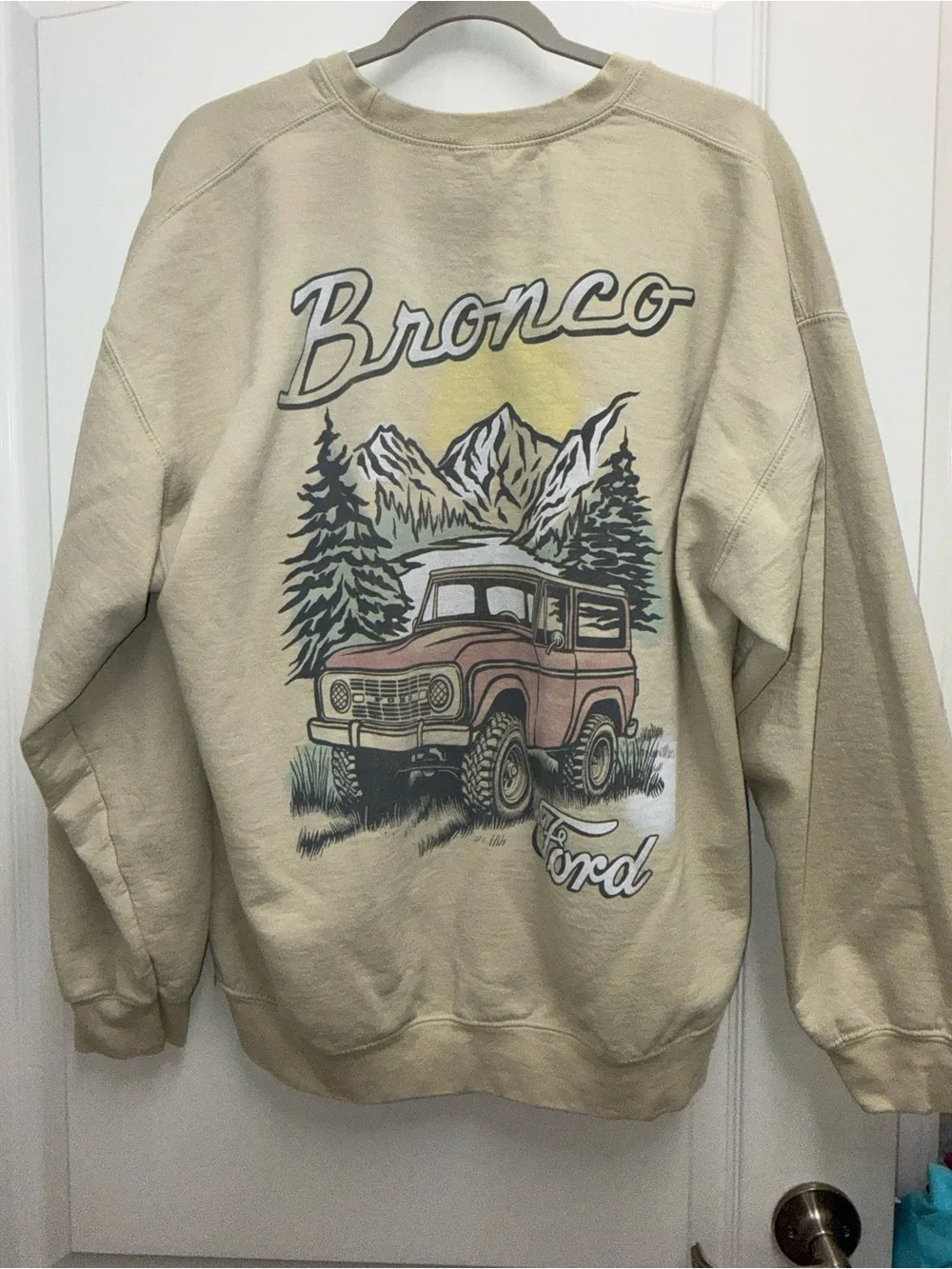 Ford Men's Crewneck Sweatshirt in Beige with Script Logo